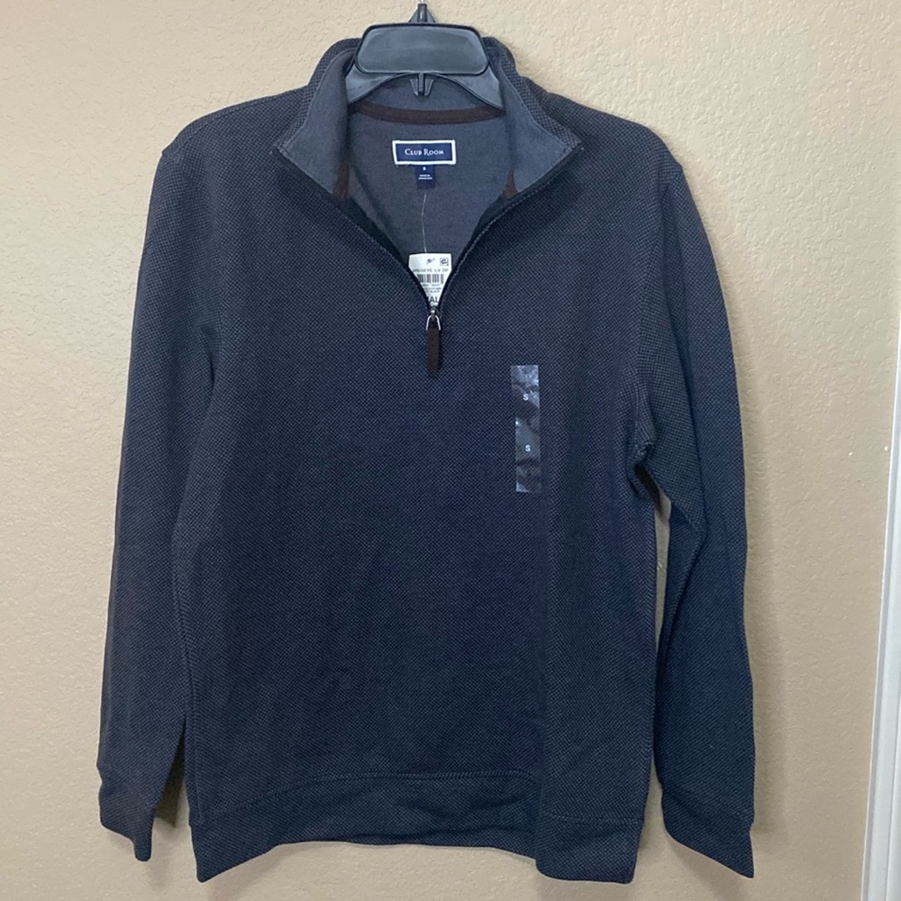 Men’s Club Room Birdseye Quarter Zip Up Long Sleeve Sweater Deep Black S NWT